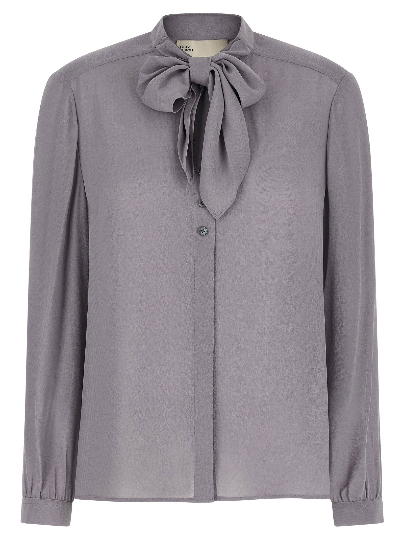 Tory Burch Georgette Bow Blouse Gray