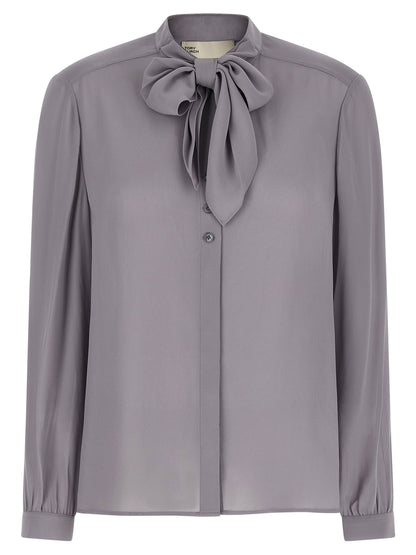 Tory Burch Georgette Bow Blouse Gray