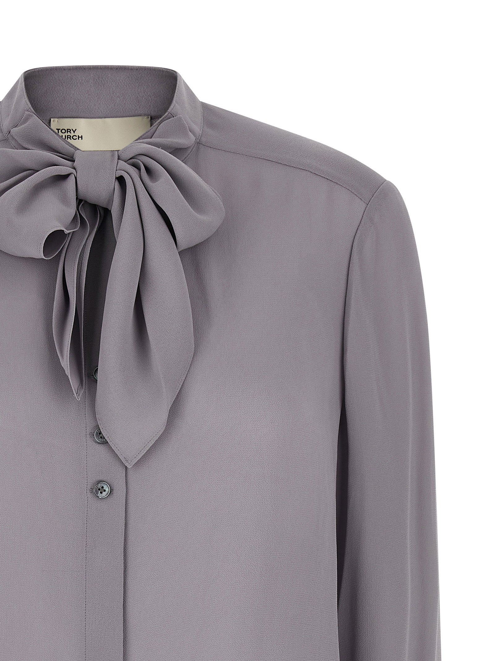 Tory Burch Georgette Bow Blouse Gray