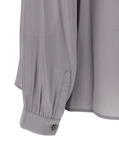 Tory Burch Georgette Bow Blouse Gray