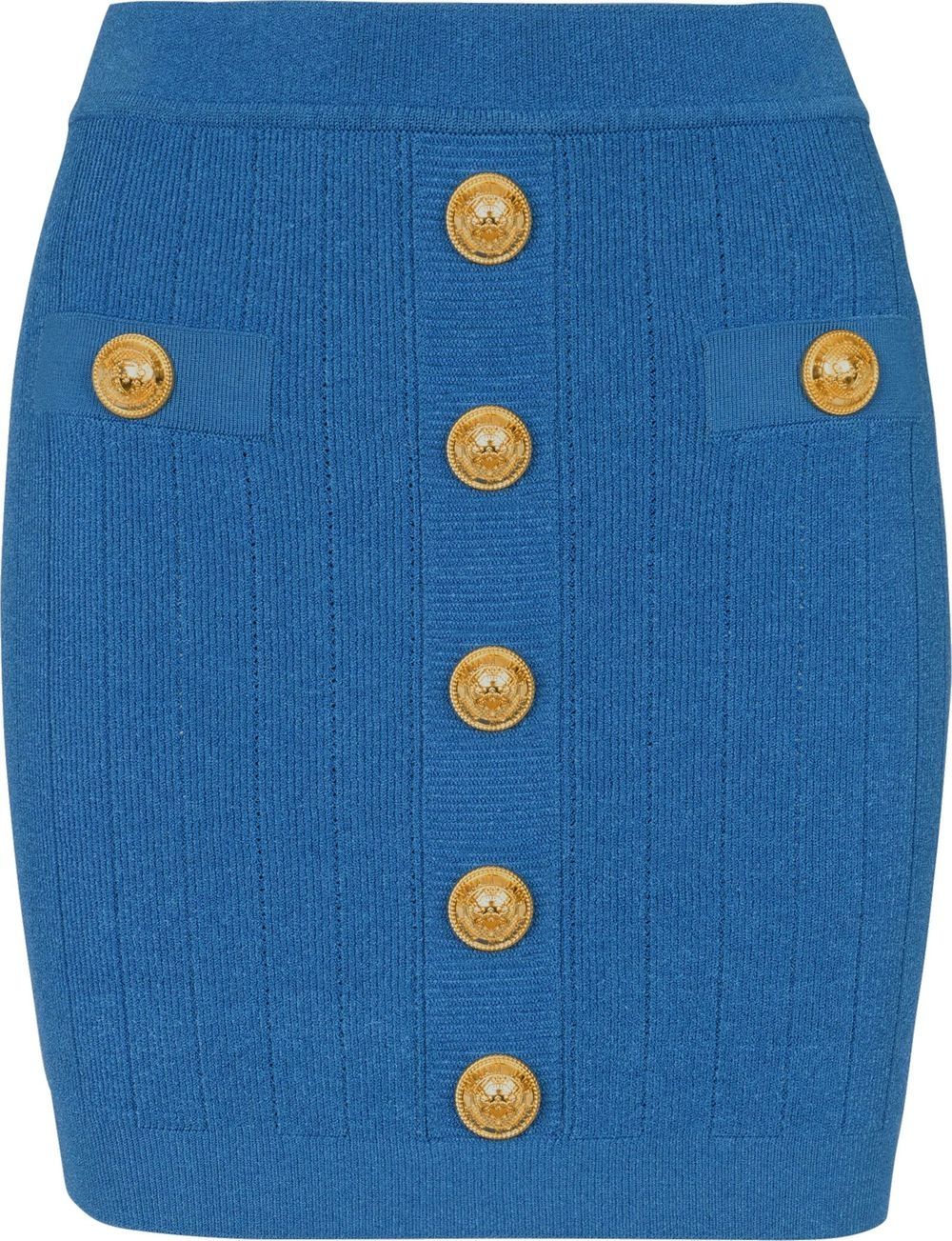 Balmain Buttoned Knitted Pencil Mini Skirt Blue Blue
