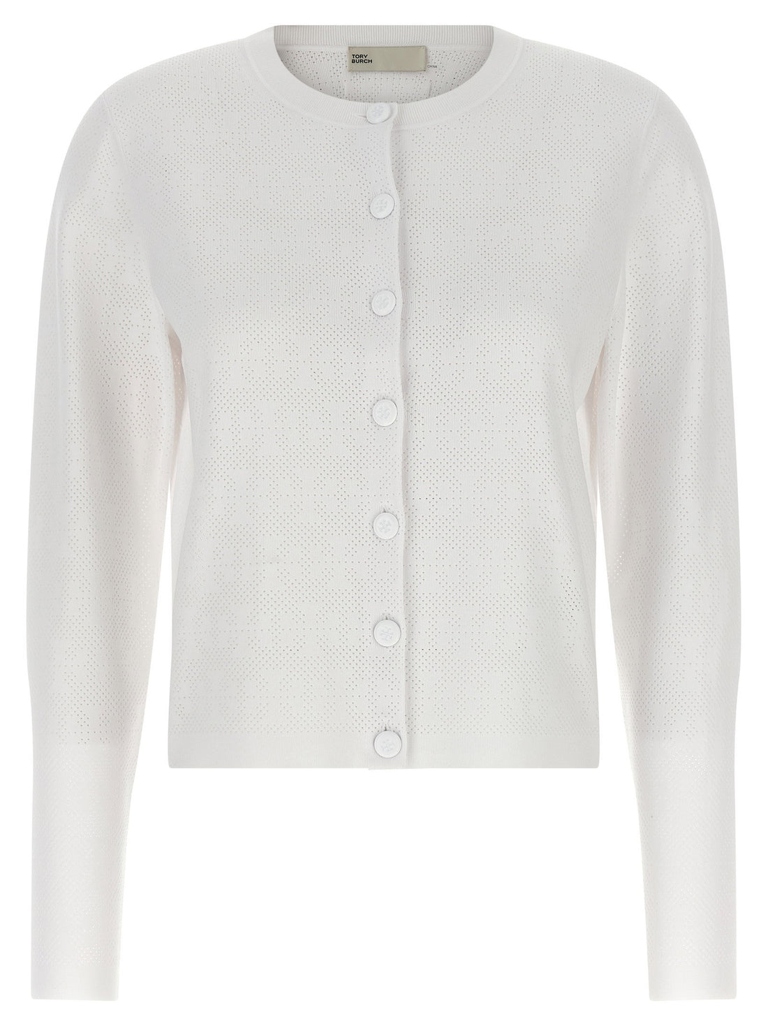 Tory Burch Pointelle Viscose Cardigan White