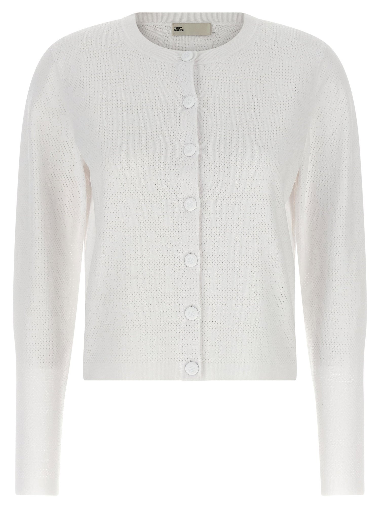 Tory Burch Pointelle Viscose Cardigan White