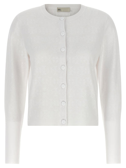 Tory Burch Pointelle Viscose Cardigan White