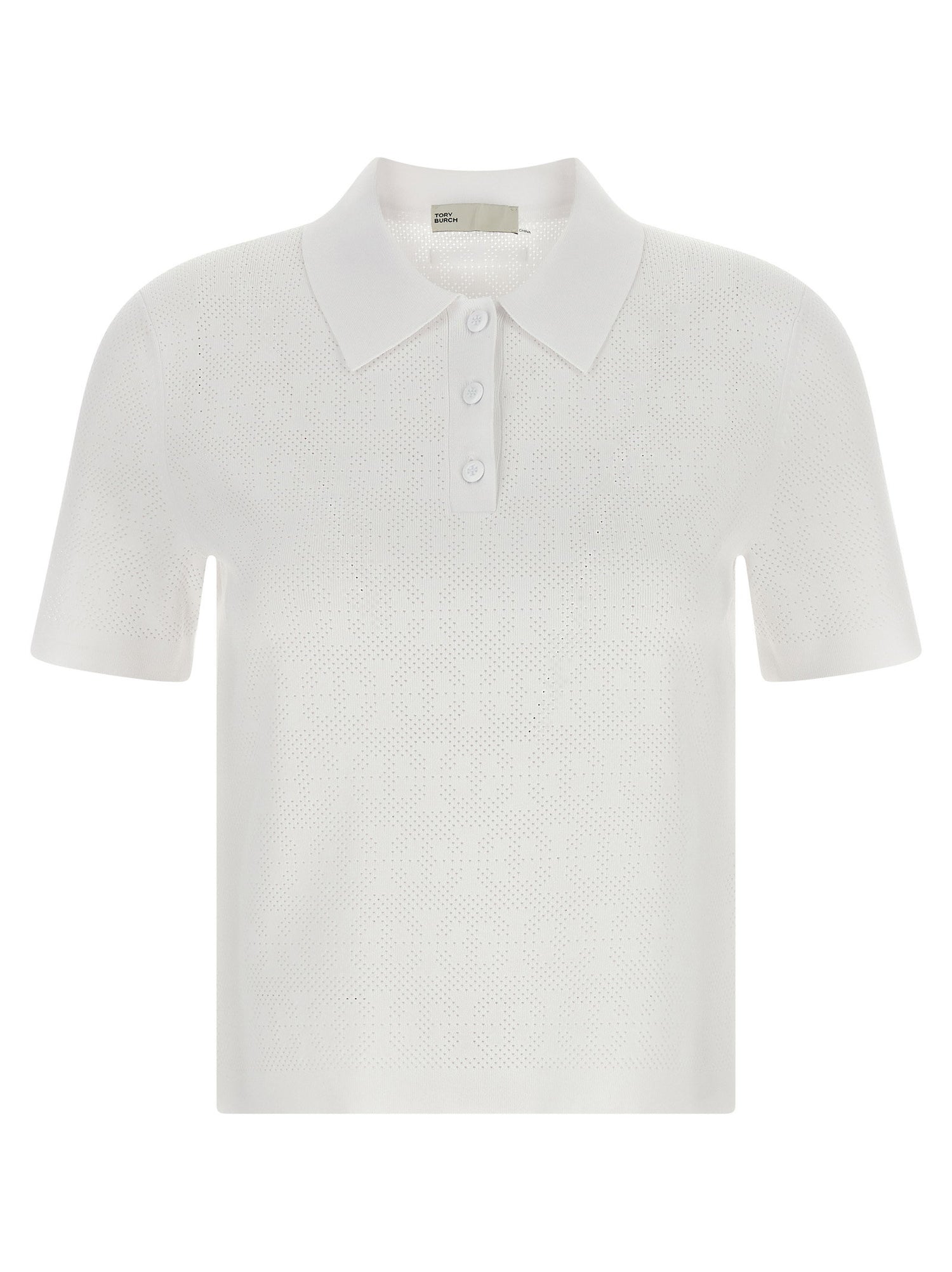 Tory Burch Pointelle Viscose Polo Shirt White