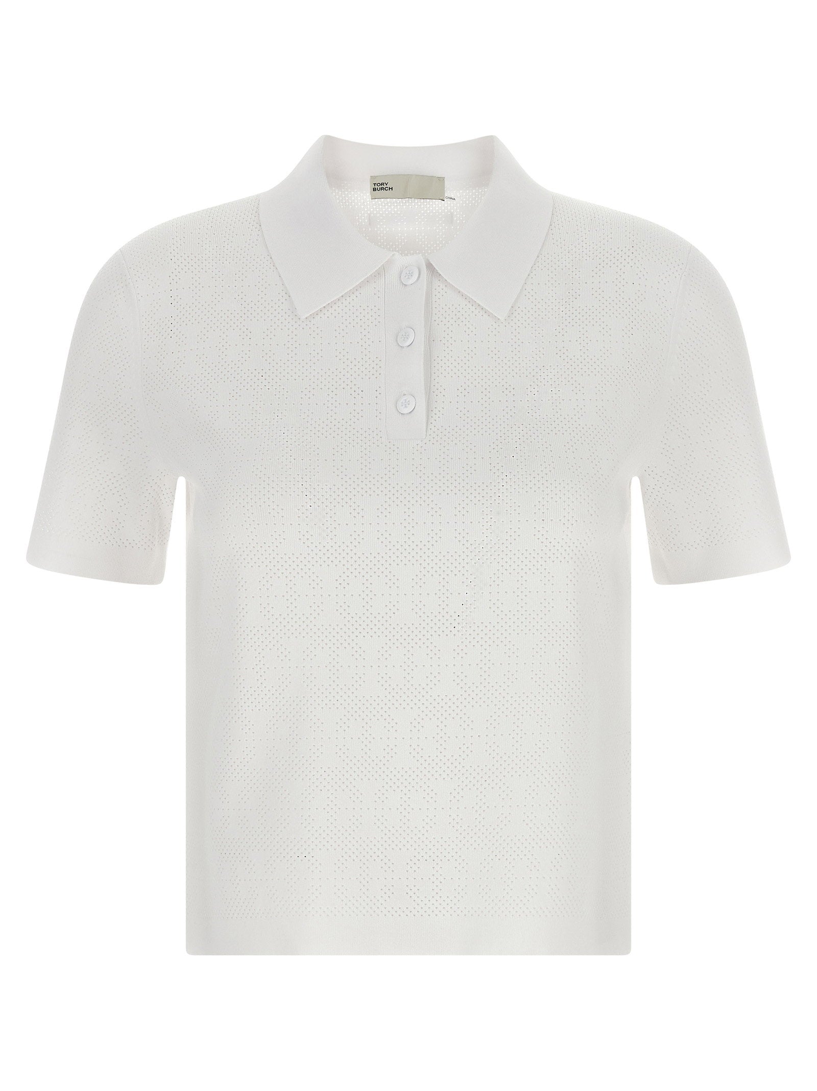 Tory Burch Pointelle Viscose Polo Shirt White