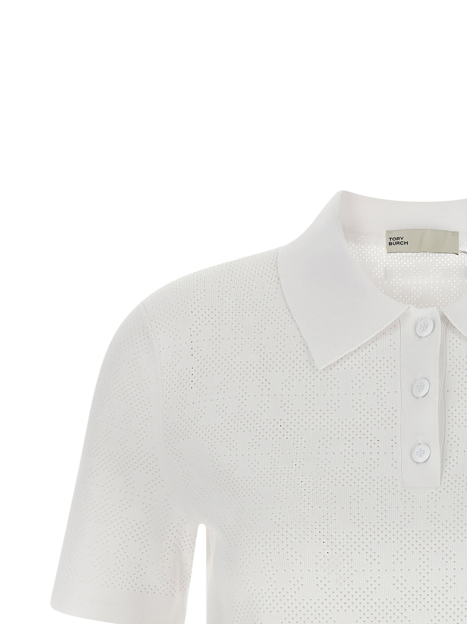 Tory Burch Pointelle Viscose Polo Shirt White