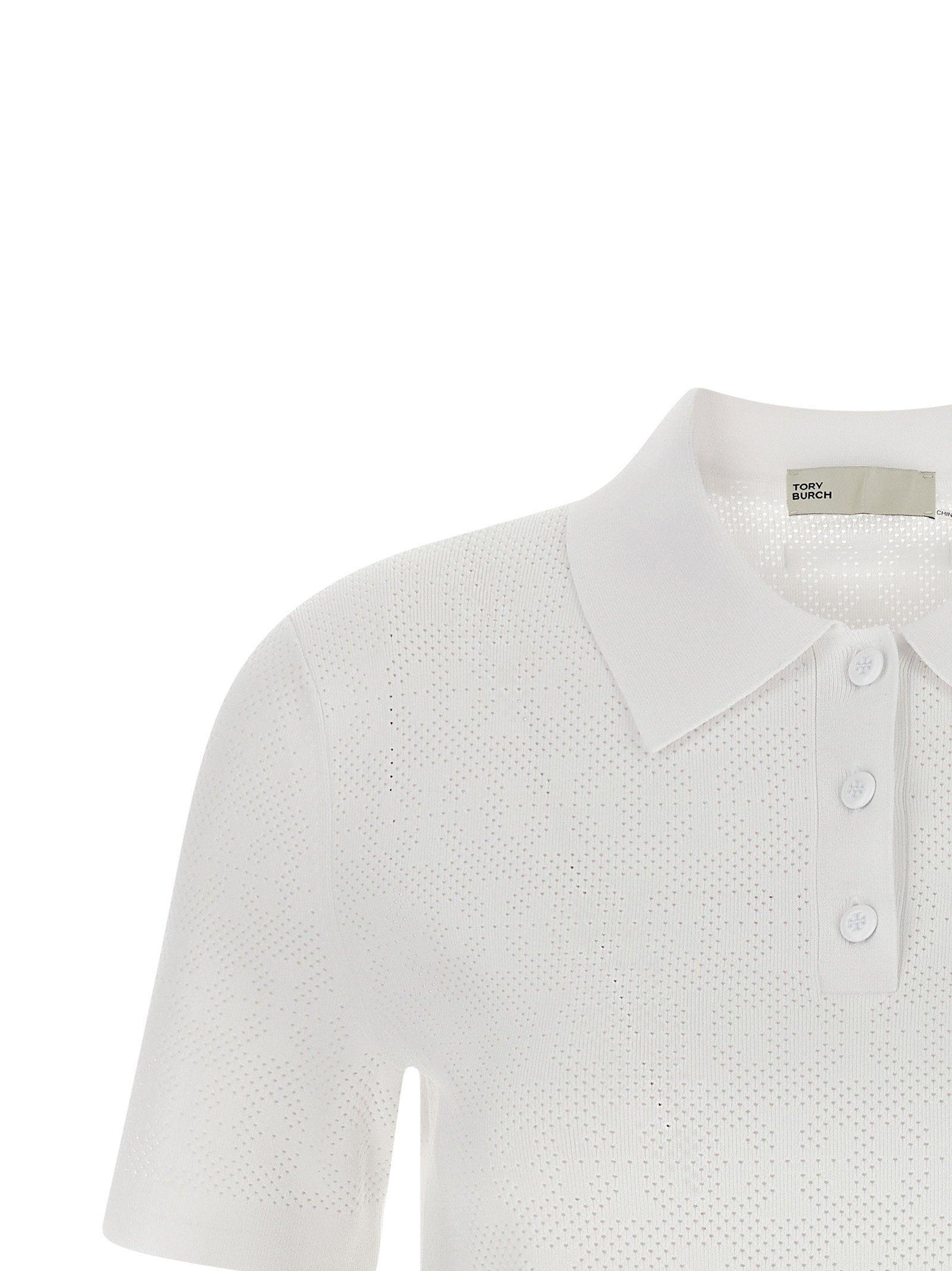 Tory Burch Pointelle Viscose Polo Shirt White