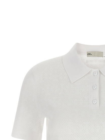 Tory Burch Pointelle Viscose Polo Shirt White