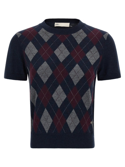Tory Burch Argyle Sweater Blue