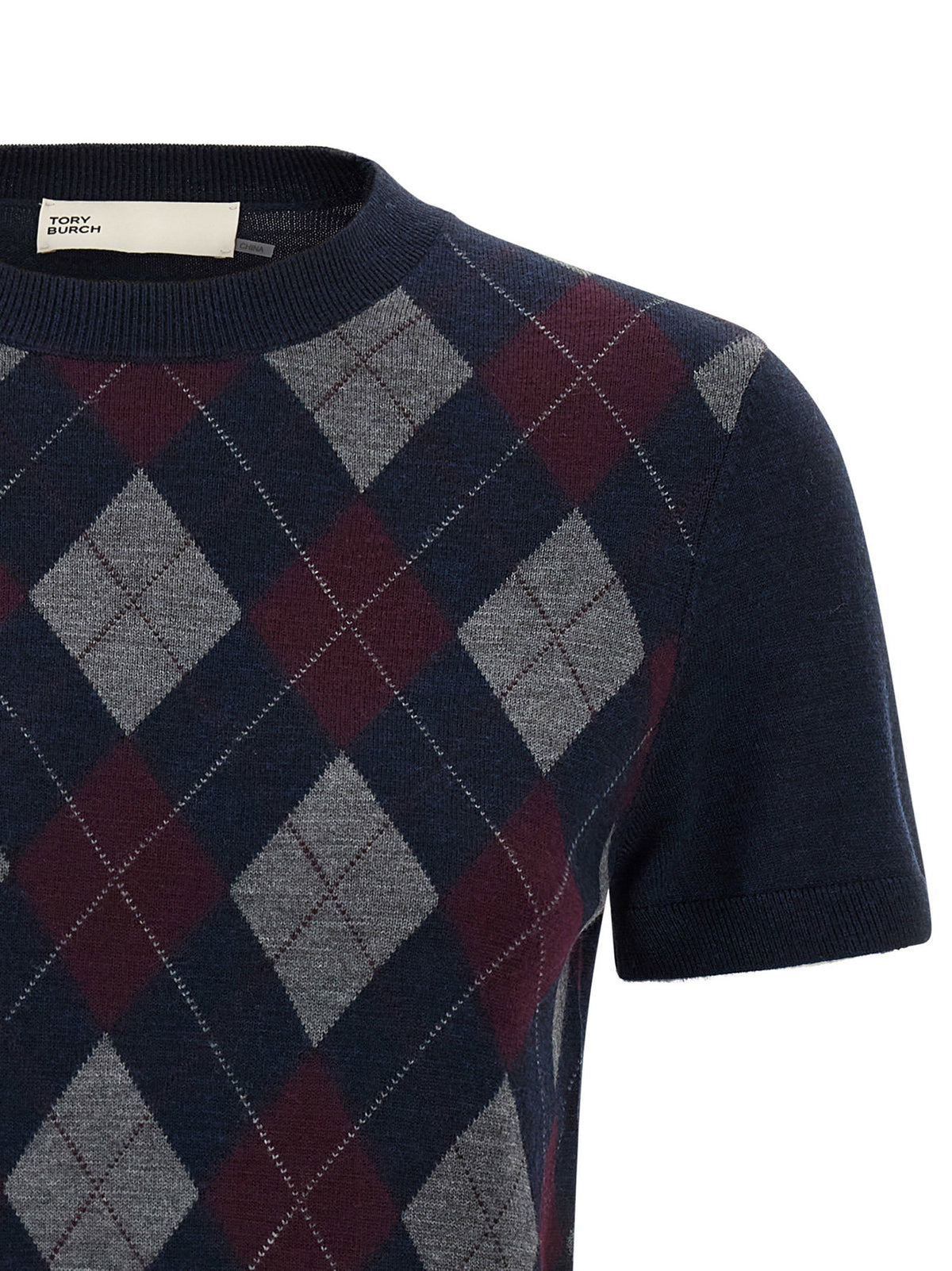 Tory Burch Argyle Sweater Blue