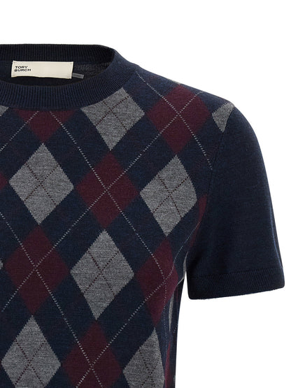 Tory Burch Argyle Sweater Blue
