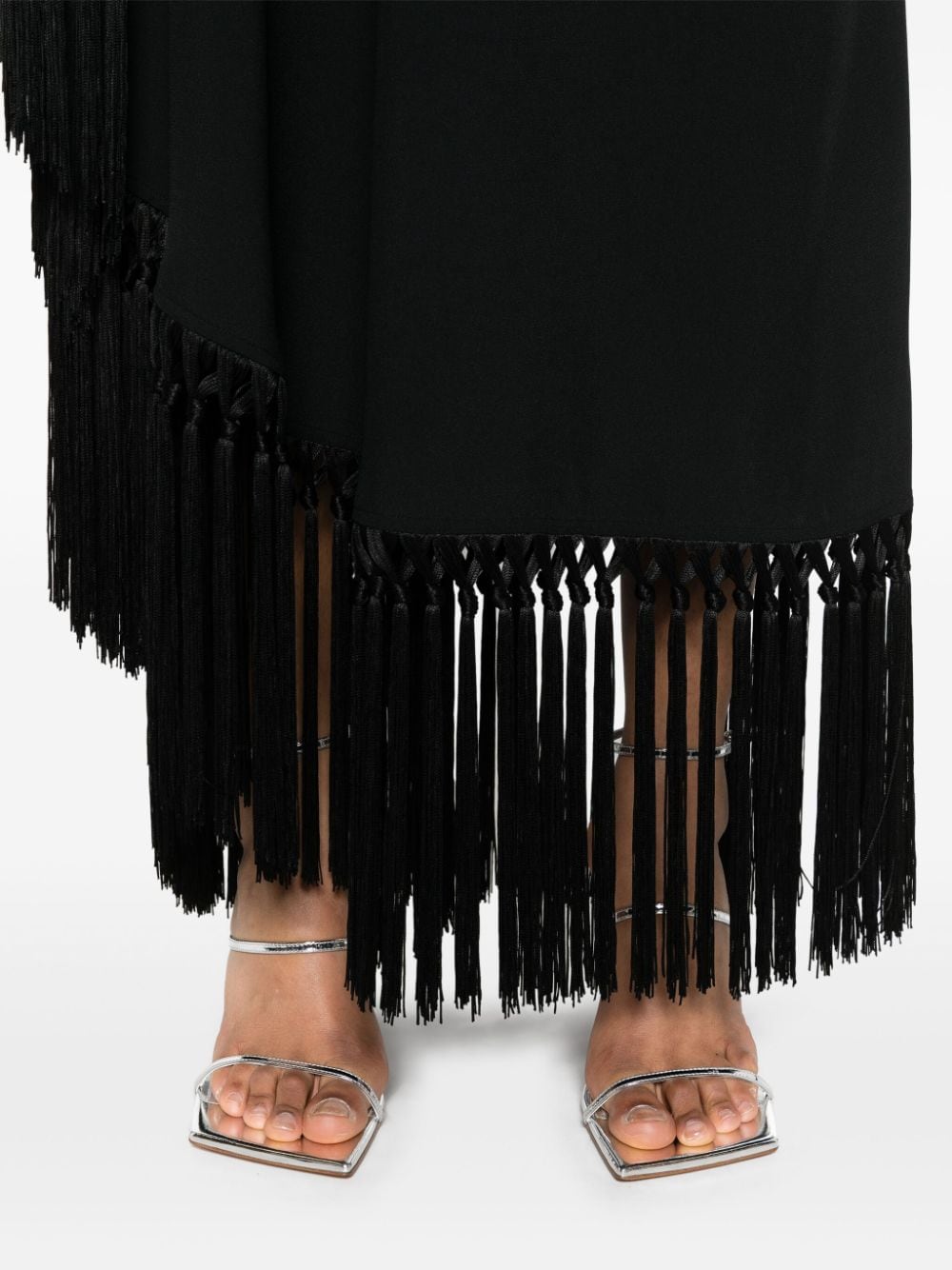 TALLER MARMO PRE One-shoulder Fringed Long Dress Black