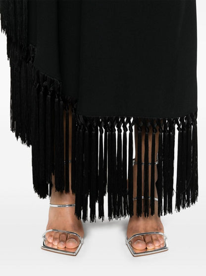 TALLER MARMO PRE One-shoulder Fringed Long Dress Black