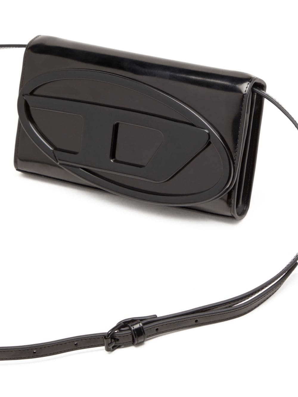 Diesel 1DR Black Calf Leather Wallet on Chain with Waist Strap Black