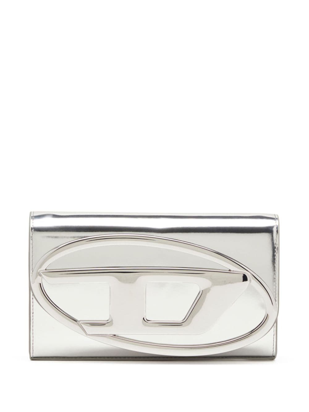 Diesel 1DR Silver Calf Leather Wallet on Chain with Adjustable Strap Silver