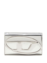 Diesel 1DR Silver Calf Leather Wallet on Chain with Adjustable Strap Silver