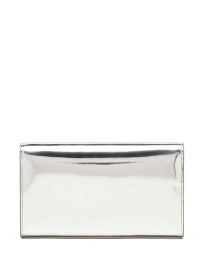 Diesel 1DR Silver Calf Leather Wallet on Chain with Adjustable Strap Silver