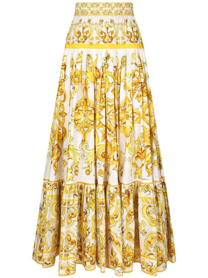 Majolica print poplin maxi Skirt