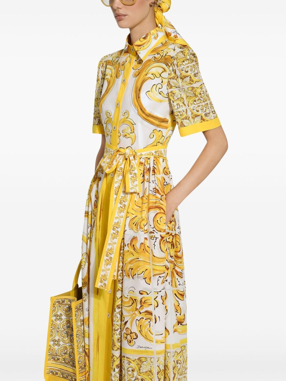 Midi shirt dress with majolica print