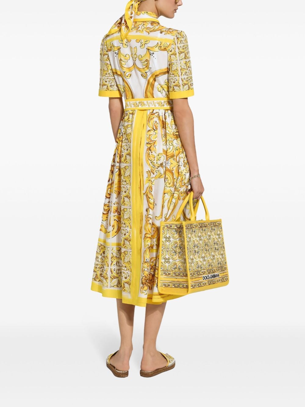 Midi shirt dress with majolica print