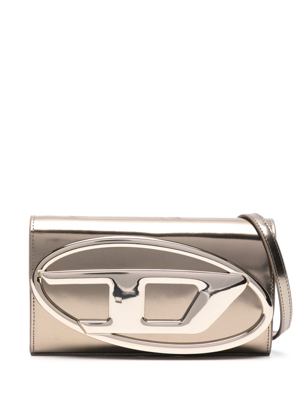 Diesel 1DR Metallic Gold Leather Wallet on Chain Golden