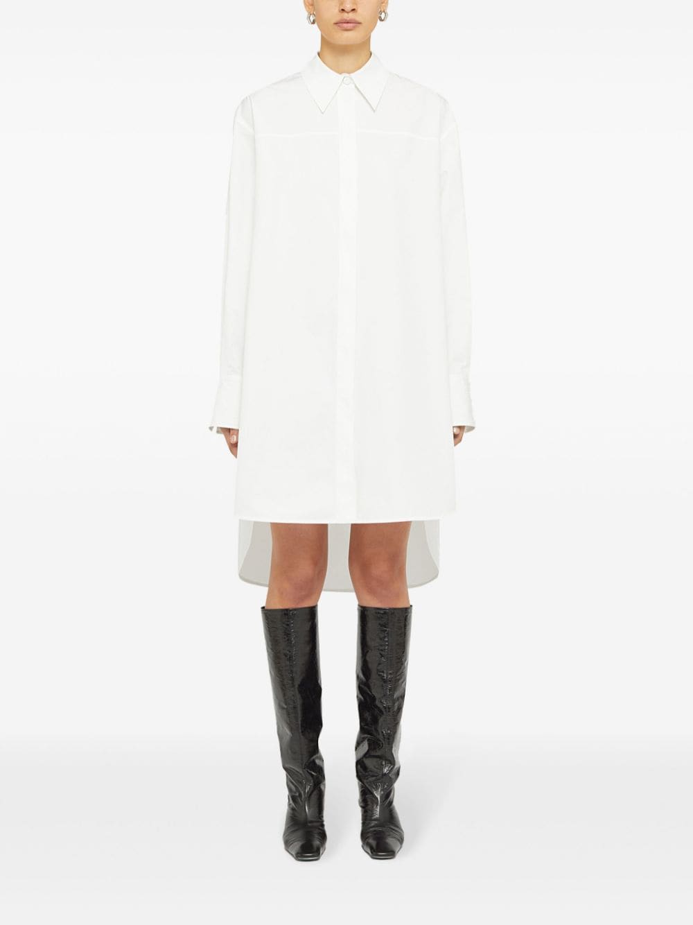 Jil Sander Cotton Shirt Dress With High-Low Hem White White