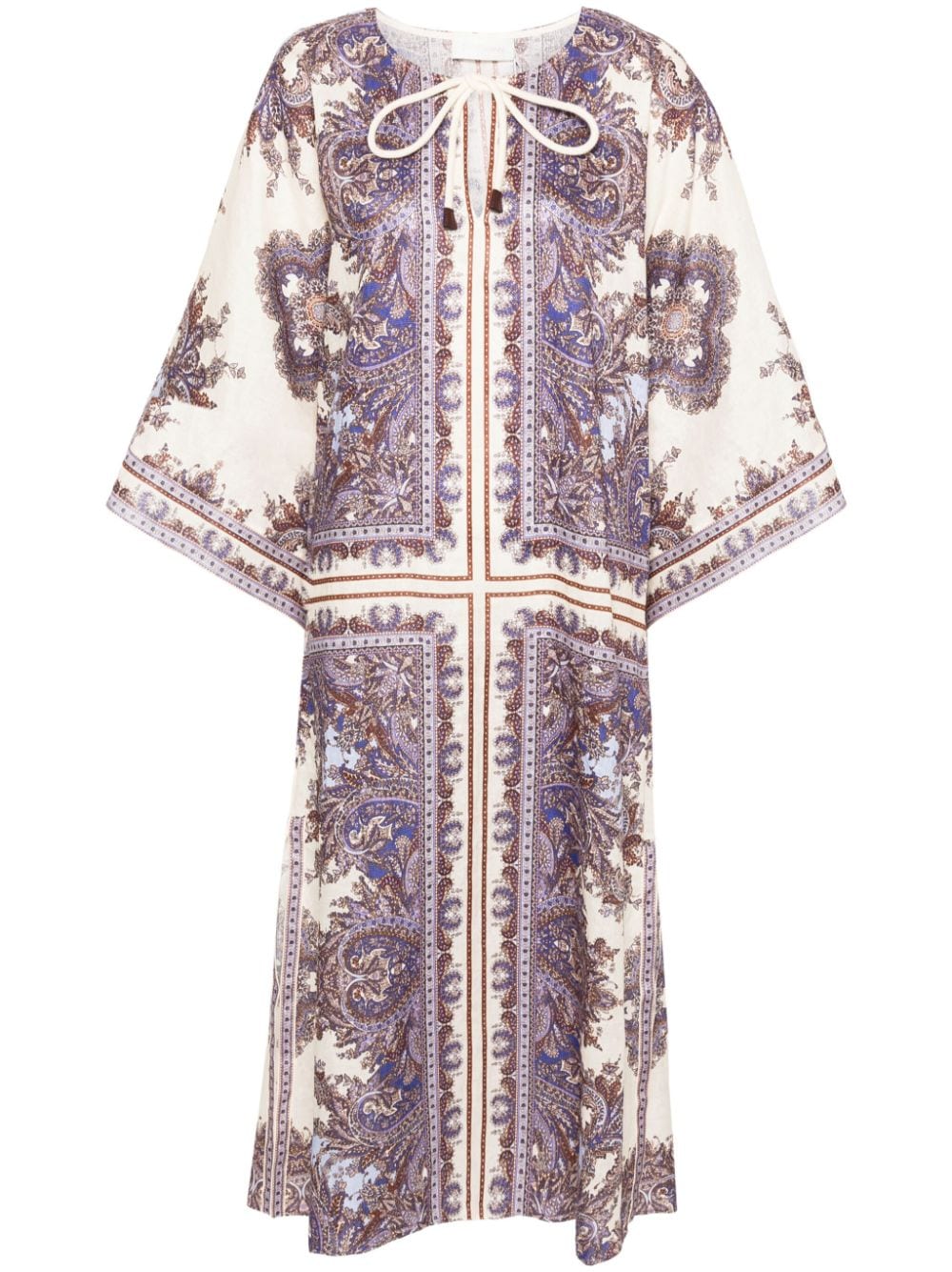 Zimmermann Paisley Print Linen Midi Dress Purple