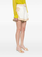 Zimmermann Embroidered Linen Slub Shorts with Adjustable Belt Beige