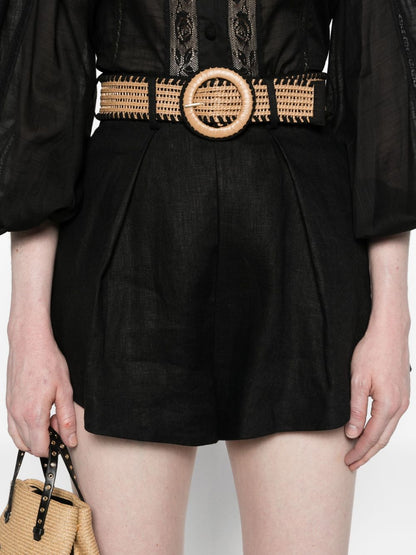 Zimmermann Belted Linen Tuck Short Black
