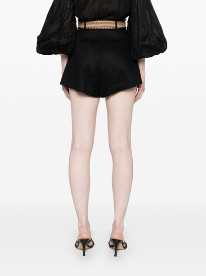 Zimmermann Belted Linen Tuck Short Black