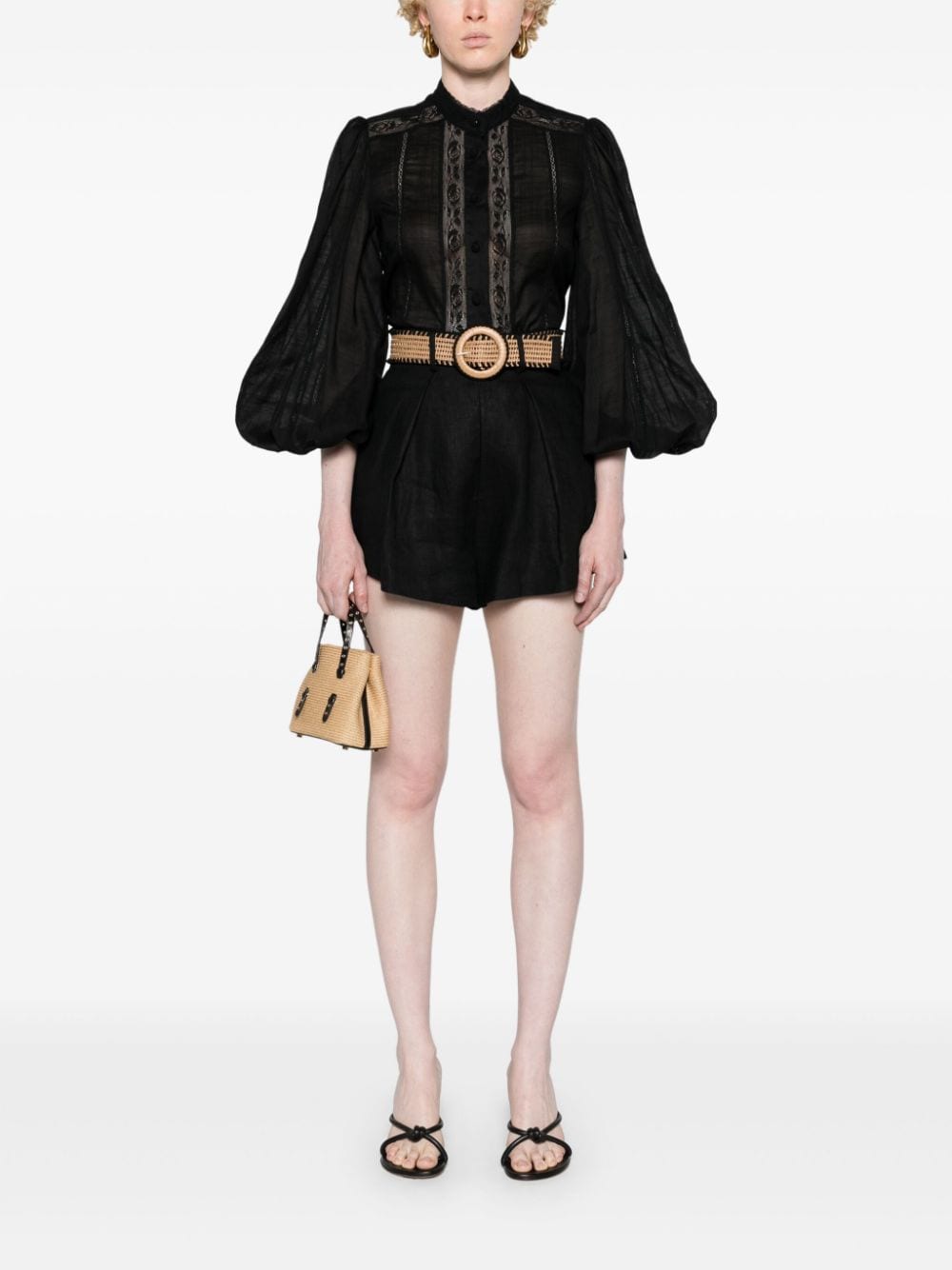 Zimmermann Belted Linen Tuck Short Black