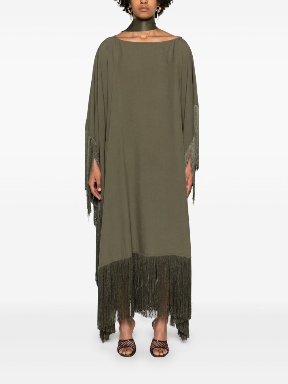 TALLER MARMO PRE Frange-Detail Crepe kaftan Green