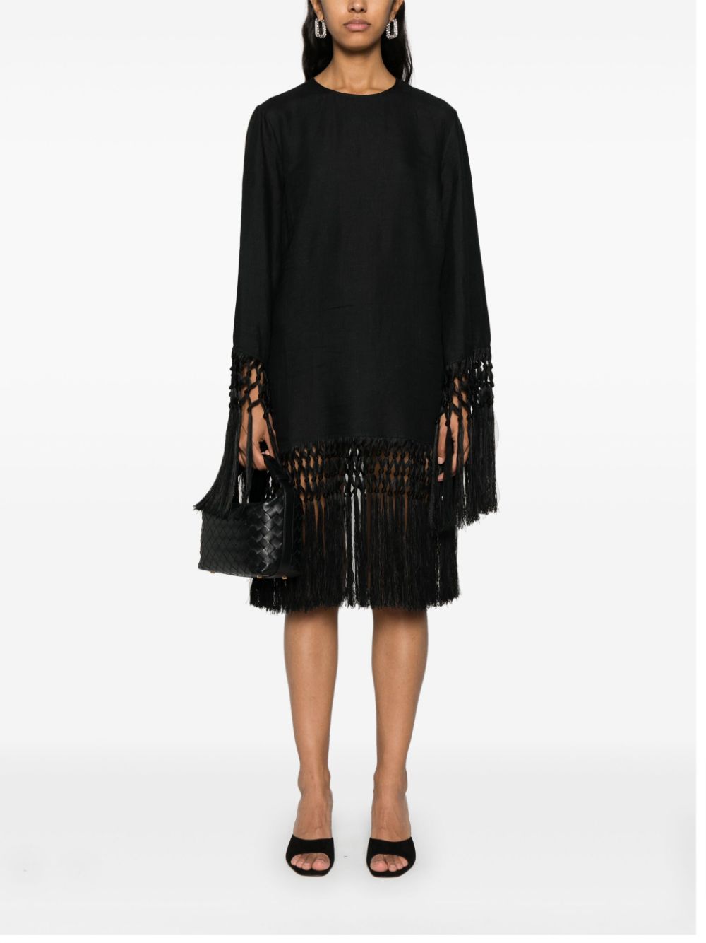 TALLER MARMO PRE Frange Murray Linen Short Dress Black