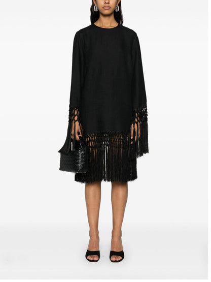 TALLER MARMO PRE Frange Murray Linen Short Dress Black