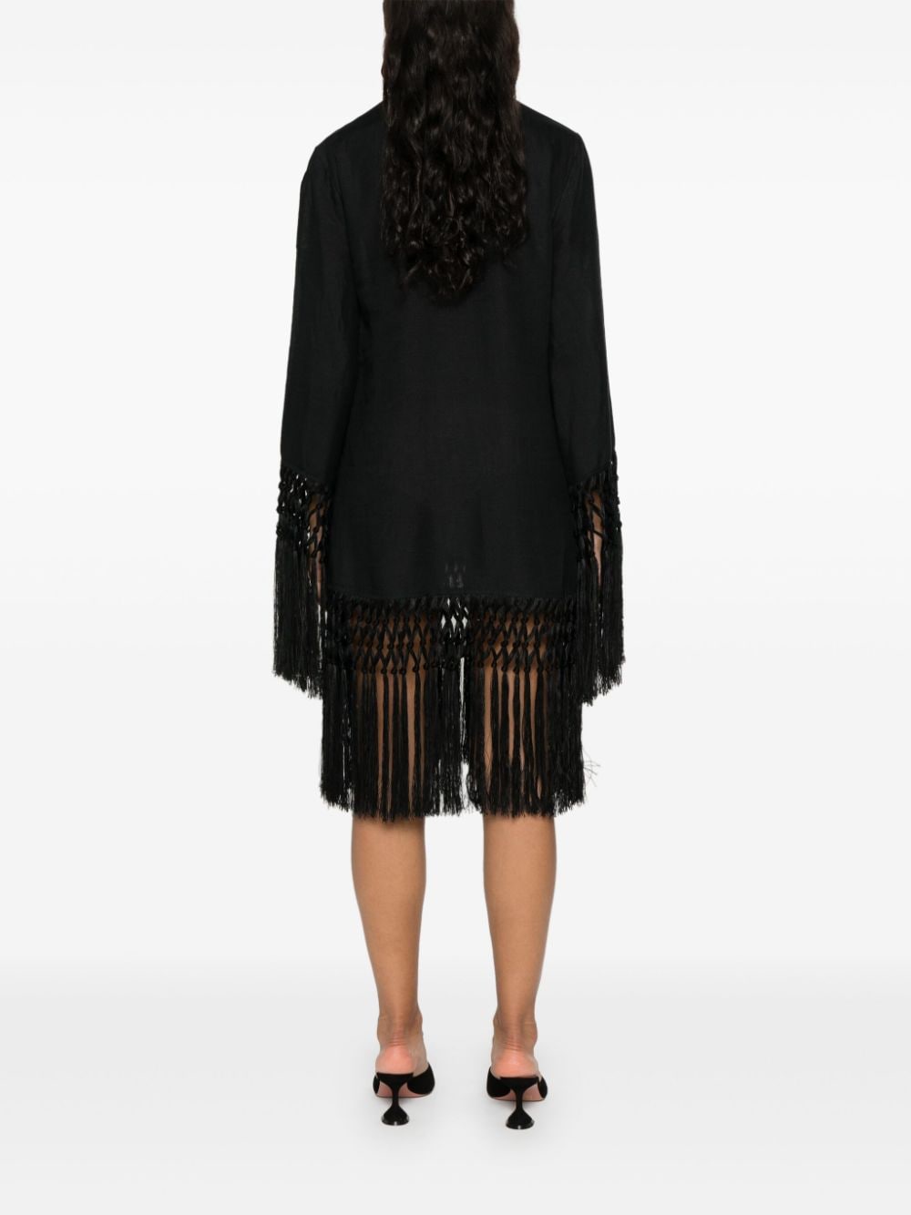 TALLER MARMO PRE Frange Murray Linen Short Dress Black