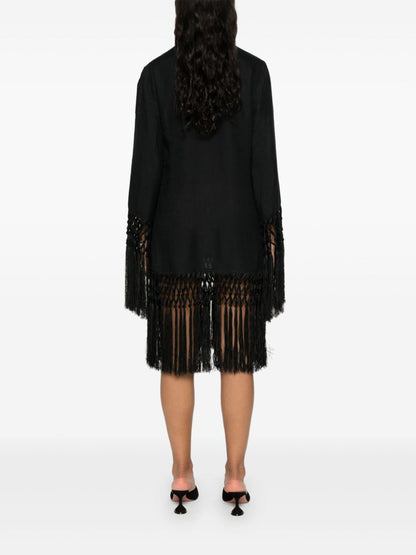 TALLER MARMO PRE Frange Murray Linen Short Dress Black