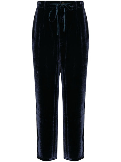 Pierre Louis Mascia Wide-Leg Velvet Trousers with Piped Detailing Blue