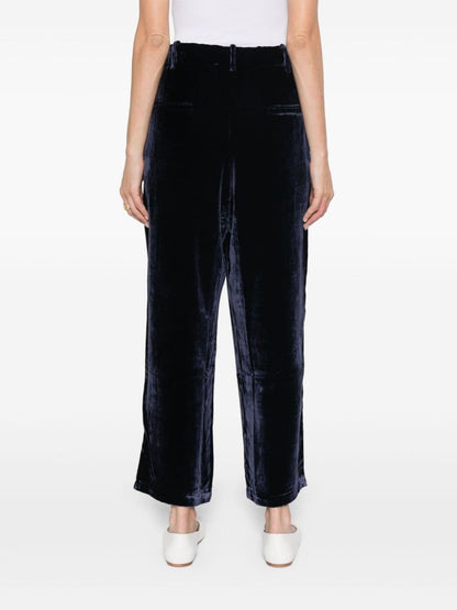 Pierre Louis Mascia Wide-Leg Velvet Trousers with Piped Detailing Blue