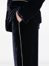 Pierre Louis Mascia Wide-Leg Velvet Trousers with Piped Detailing Blue