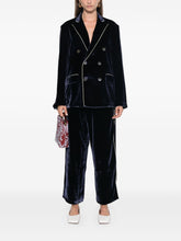 Pierre Louis Mascia Wide-Leg Velvet Trousers with Piped Detailing Blue