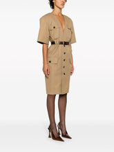 Saint Laurent Saharienne Cotton Twill Midi Dress Beige