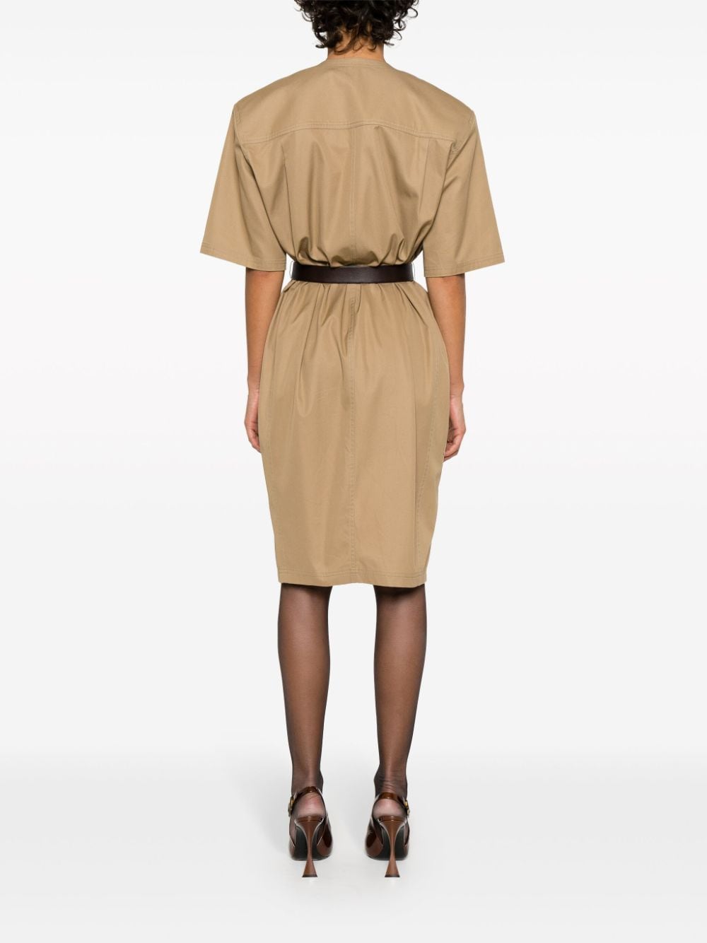 Saint Laurent Saharienne Cotton Twill Midi Dress Beige
