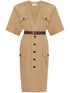 Saint Laurent Saharienne Cotton Twill Midi Dress Beige