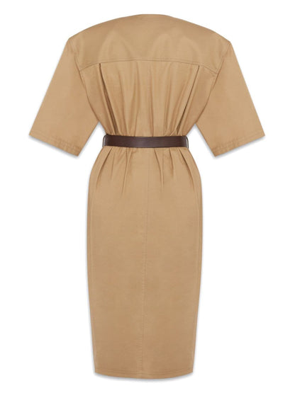 Saint Laurent Saharienne Cotton Twill Midi Dress Beige