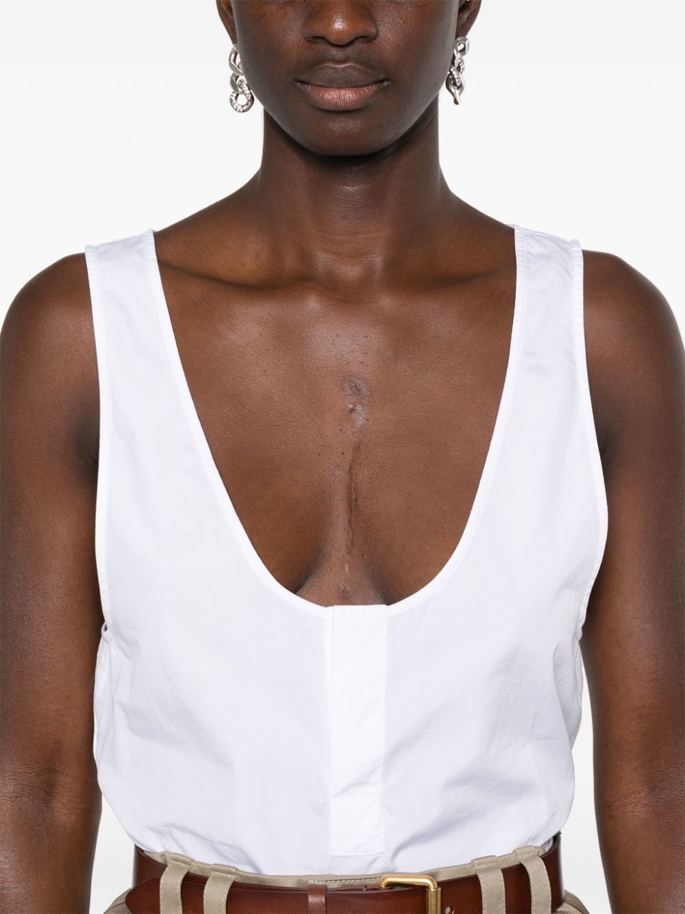 Saint Laurent Cotton Poplin Sleeveless Top White