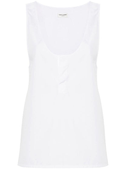 Saint Laurent Cotton Poplin Sleeveless Top White