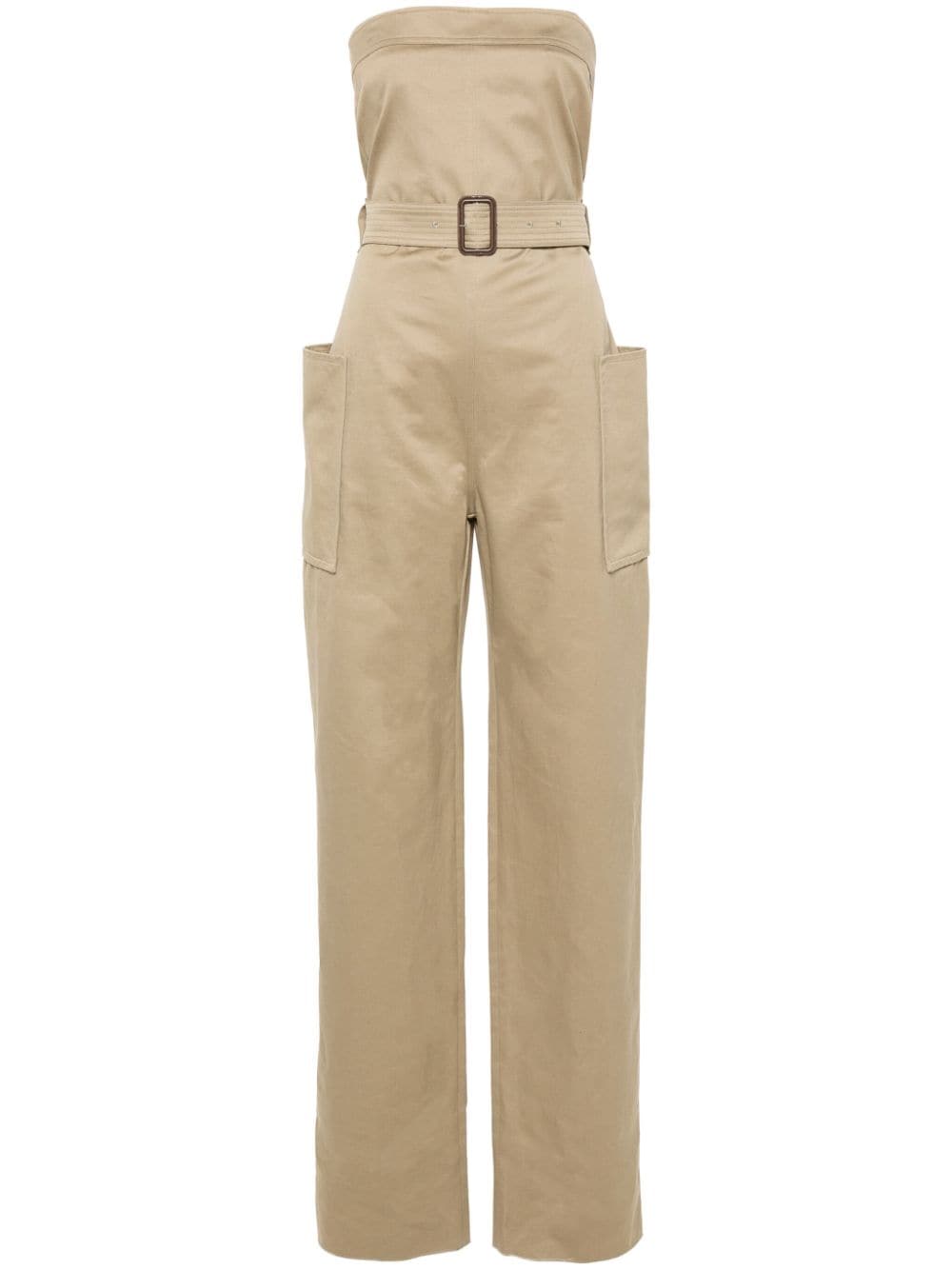 Saint Laurent Cotton Gabardine Jumpsuit Beige