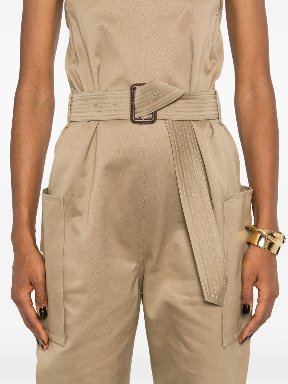 Saint Laurent Cotton Gabardine Jumpsuit Beige