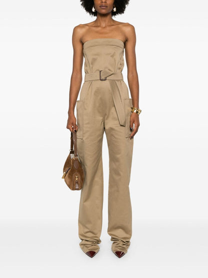 Saint Laurent Cotton Gabardine Jumpsuit Beige